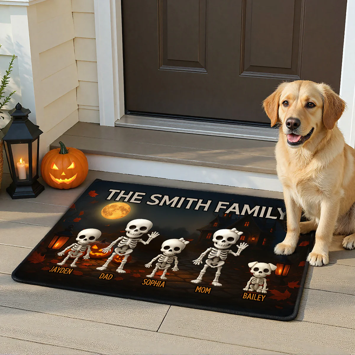 3D Effect Halloween Spooky Theme Funny Skeleton Family Personalized Doormat - Image 10