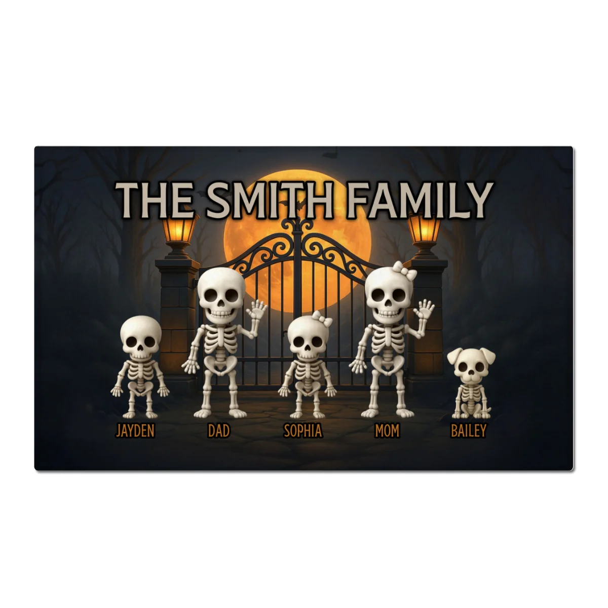 3D Effect Halloween Spooky Theme Funny Skeleton Family Personalized Doormat - Image 11