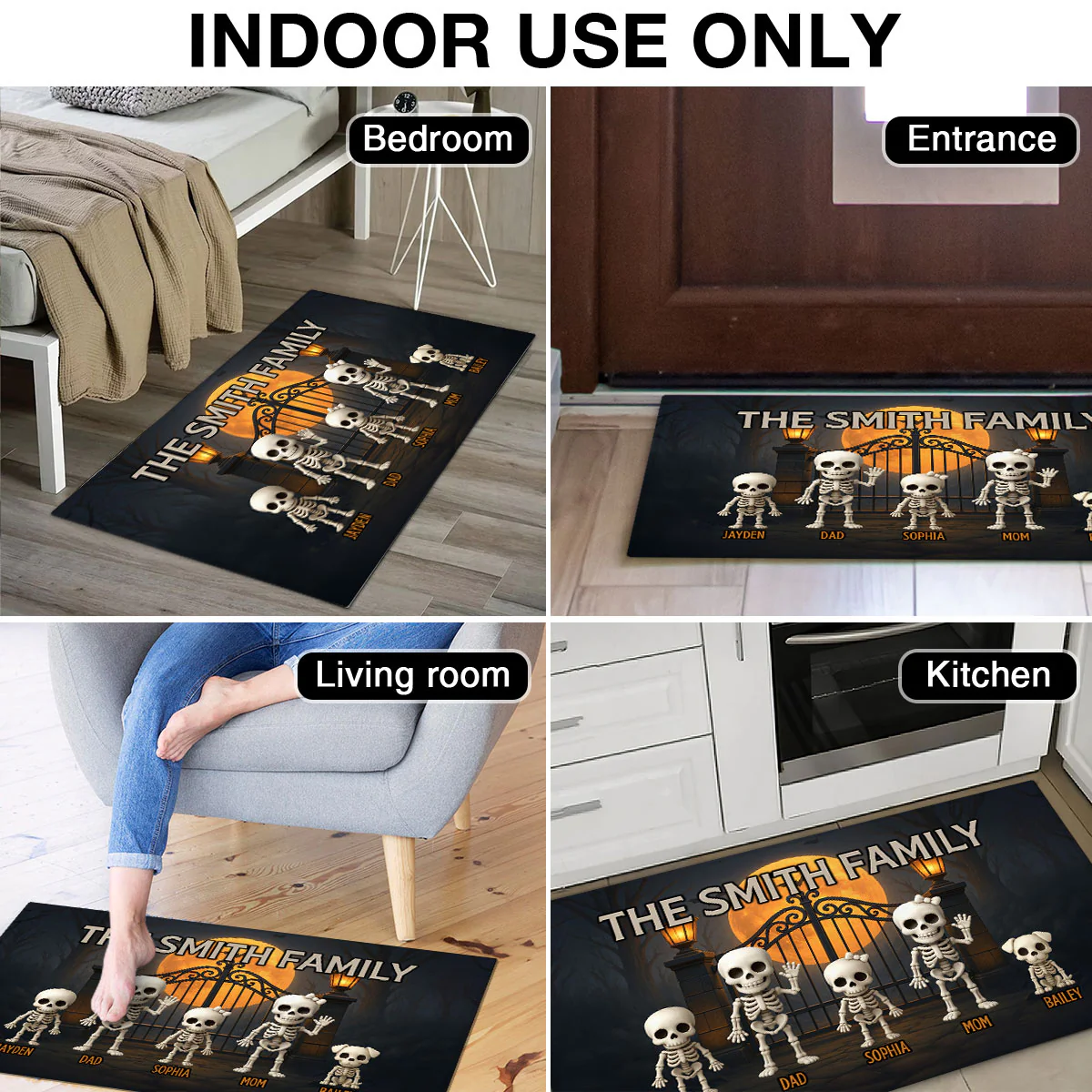 3D Effect Halloween Spooky Theme Funny Skeleton Family Personalized Doormat - Image 6