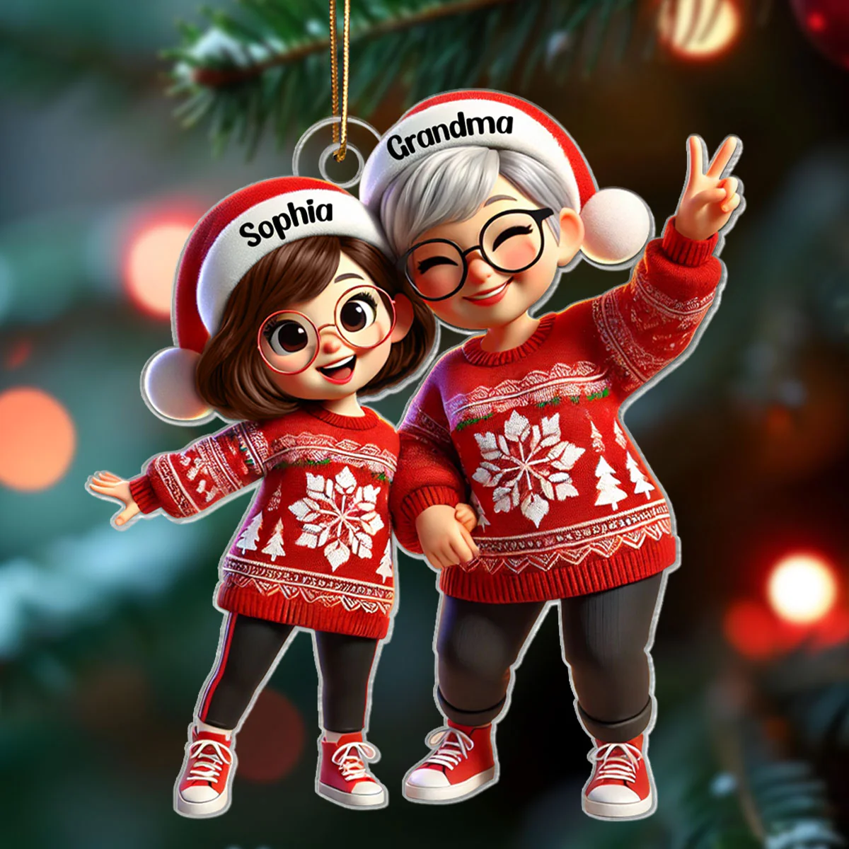 3D Effect Happy Christmas Grandma Grandkids Personalized Acrylic Ornament, Gift For Granddaughter, Christmas Gift - Image 2