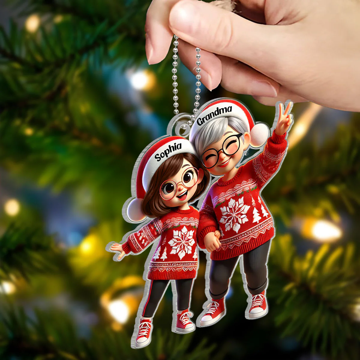 3D Effect Happy Christmas Grandma Grandkids Personalized Acrylic Ornament, Gift For Granddaughter, Christmas Gift - Image 3
