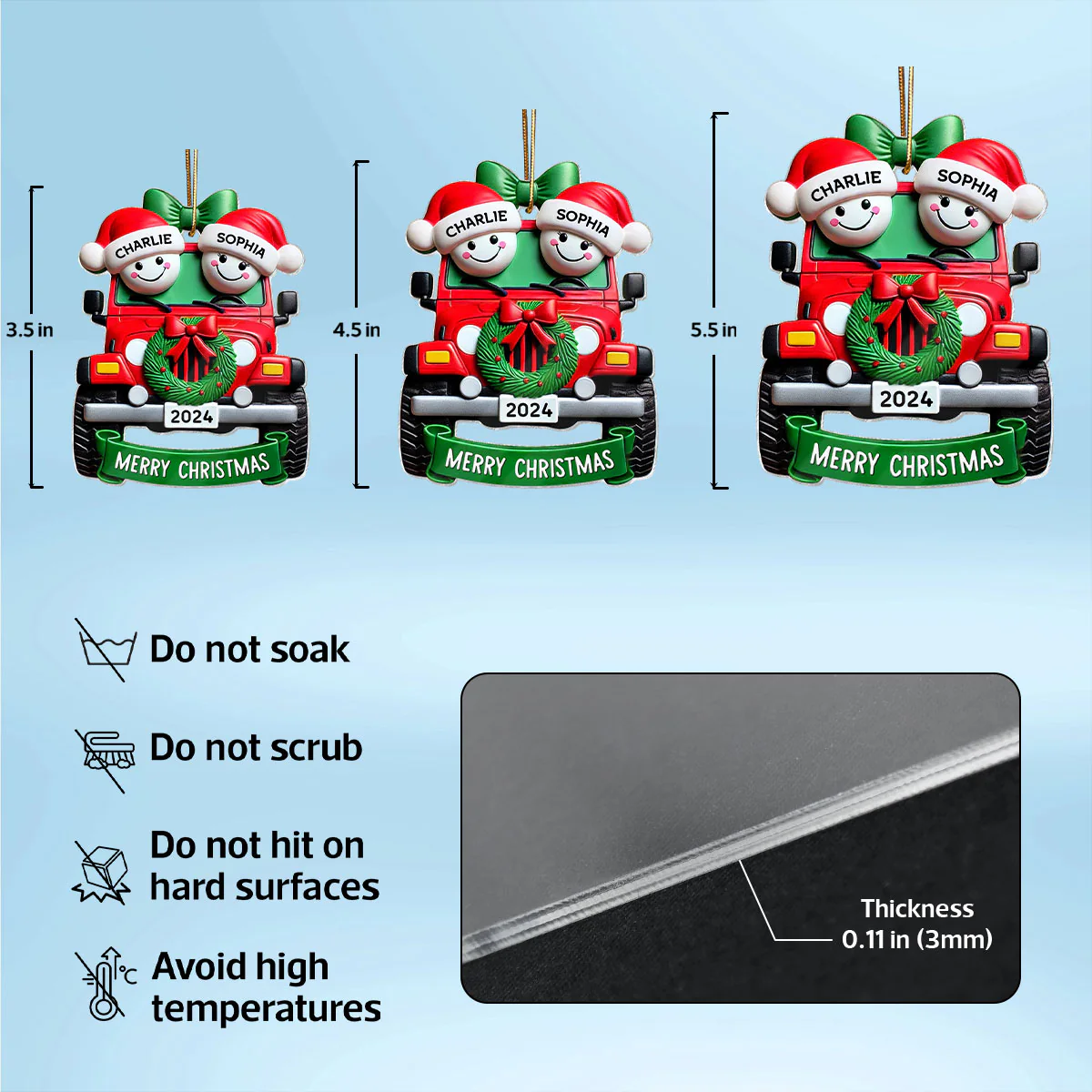 3D Effect Happy Couple On Christmas Car Personalized Acrylic Ornament - Image 6