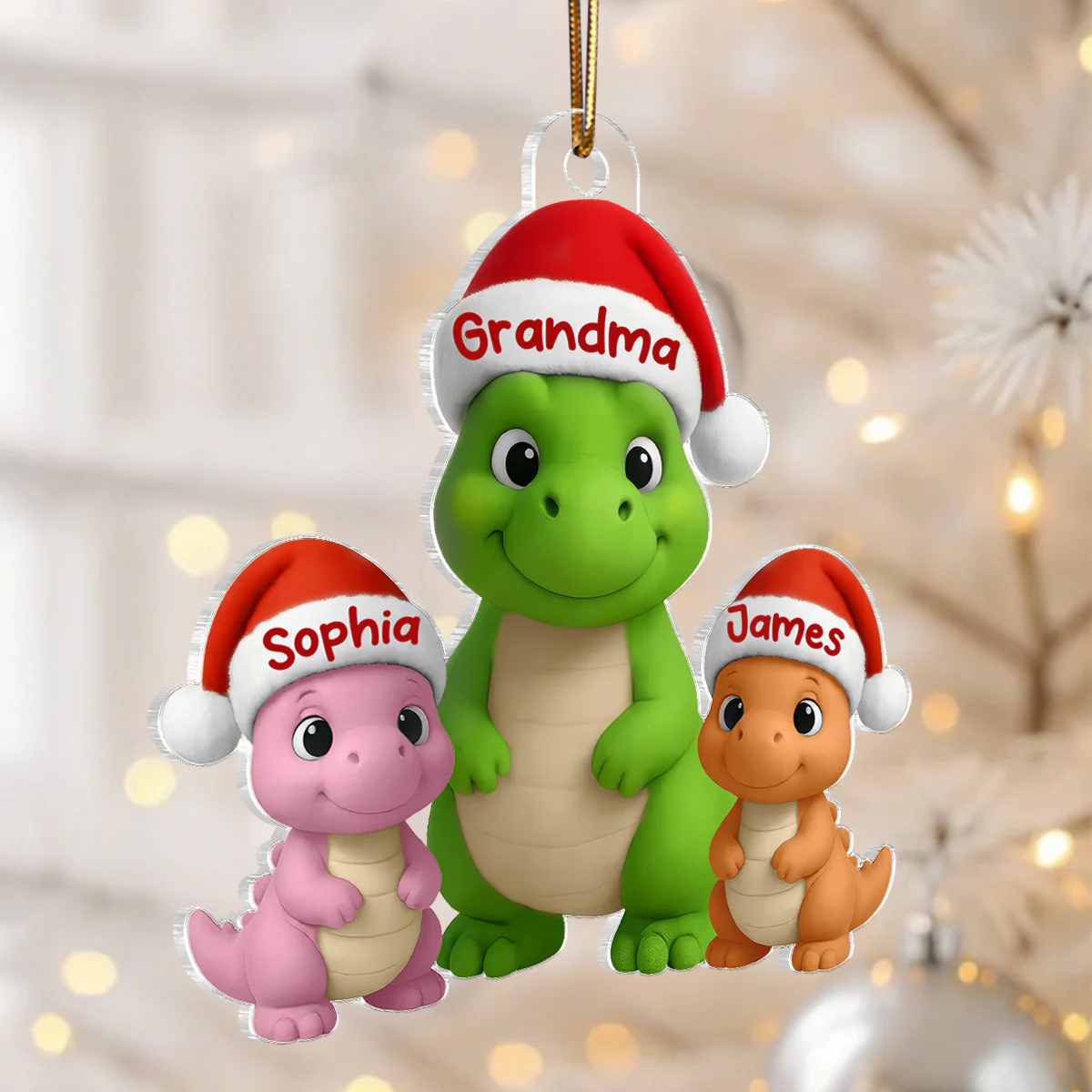 3D Effect Happy Grandmasaurus With Dinosaur Grandkids - Personalized Acrylic Ornament - Image 3