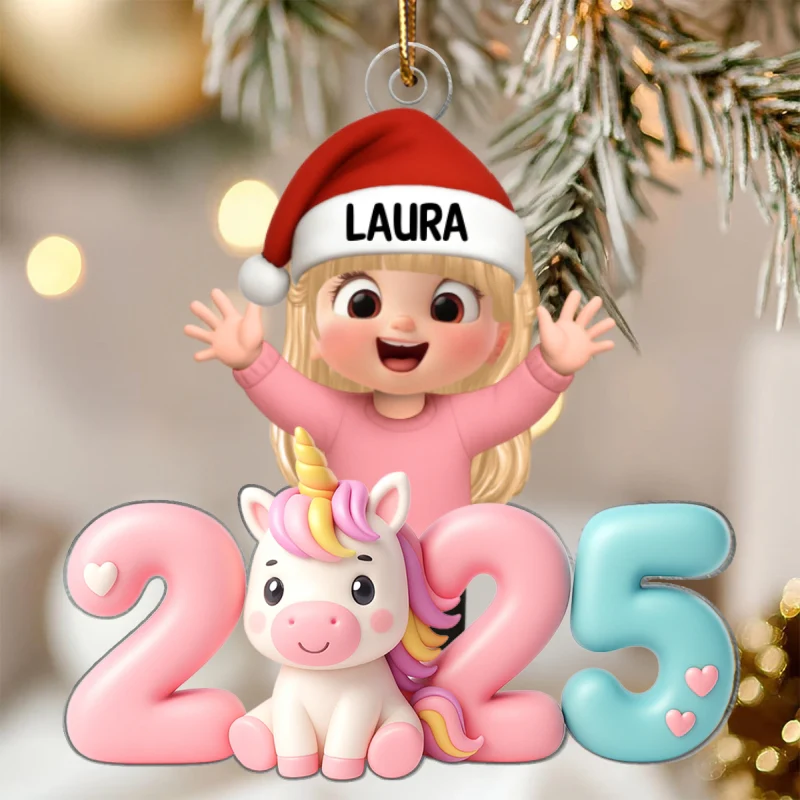 3D Effect Happy Kid With Unicorn Numbers - Personalized Acrylic Ornament - Christmas Gift For Kids, Grandkids, Granddaughter - Image 10