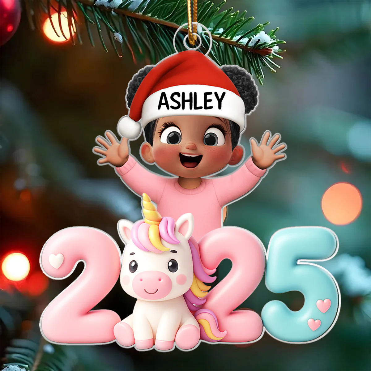 3D Effect Happy Kid With Unicorn Numbers - Personalized Acrylic Ornament - Christmas Gift For Kids, Grandkids, Granddaughter - Image 3