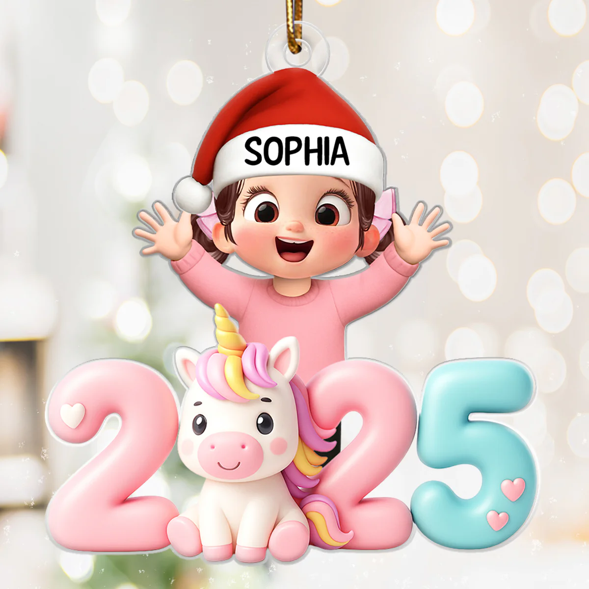 3D Effect Happy Kid With Unicorn Numbers - Personalized Acrylic Ornament - Christmas Gift For Kids, Grandkids, Granddaughter - Image 6