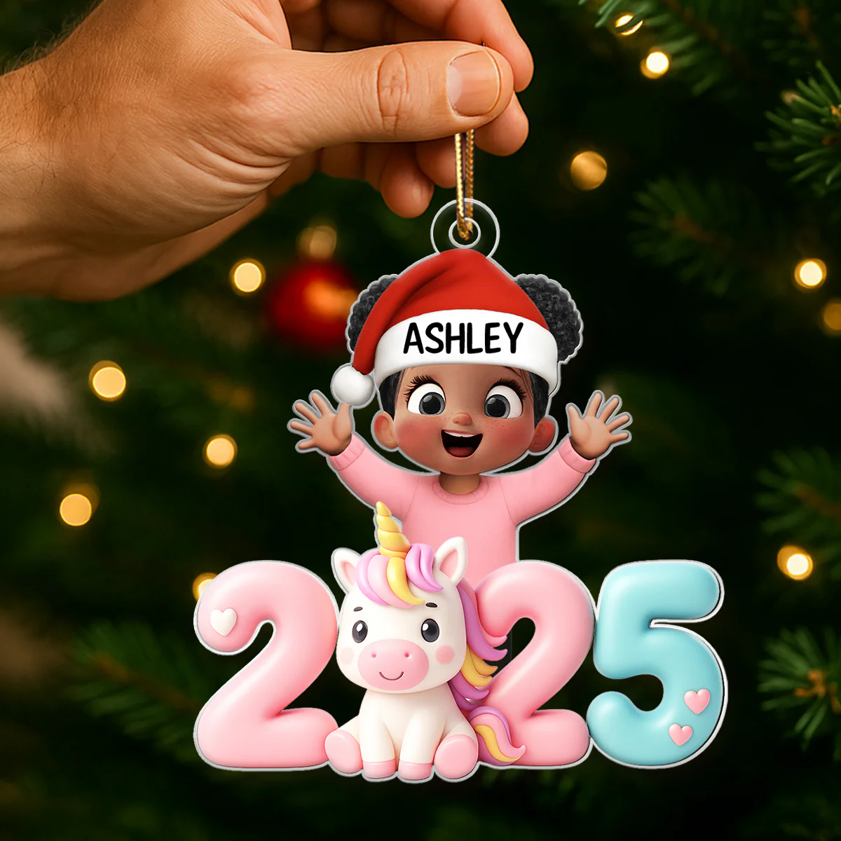 3D Effect Happy Kid With Unicorn Numbers - Personalized Acrylic Ornament - Christmas Gift For Kids, Grandkids, Granddaughter - Image 7