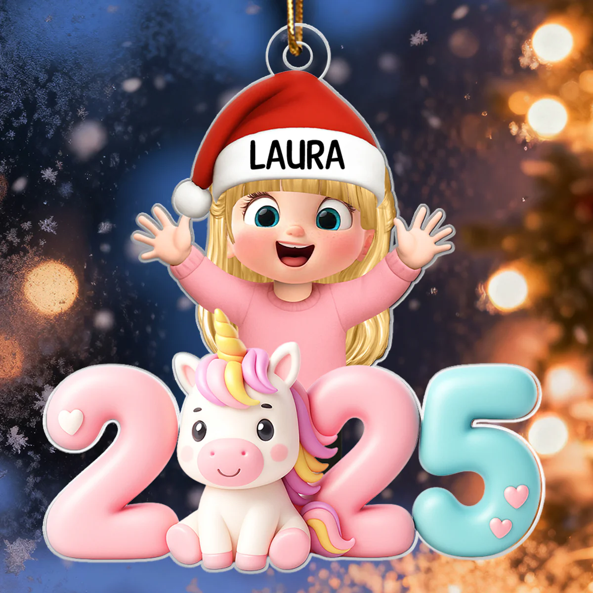 3D Effect Happy Kid With Unicorn Numbers - Personalized Acrylic Ornament - Christmas Gift For Kids, Grandkids, Granddaughter - Image 8