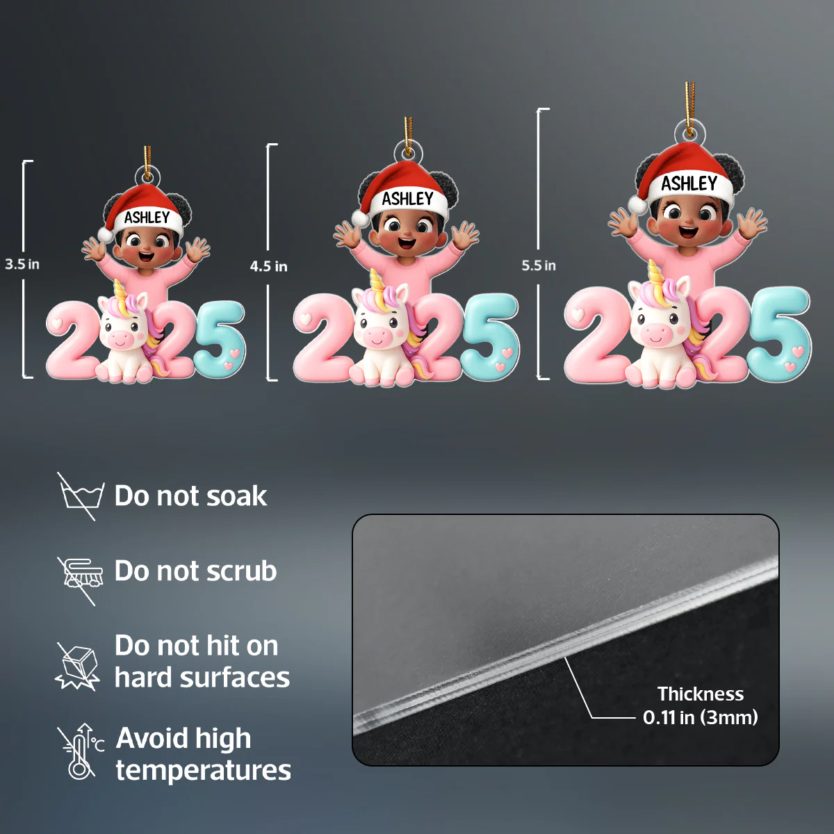 3D Effect Happy Kid With Unicorn Numbers - Personalized Acrylic Ornament - Christmas Gift For Kids, Grandkids, Granddaughter - Image 9