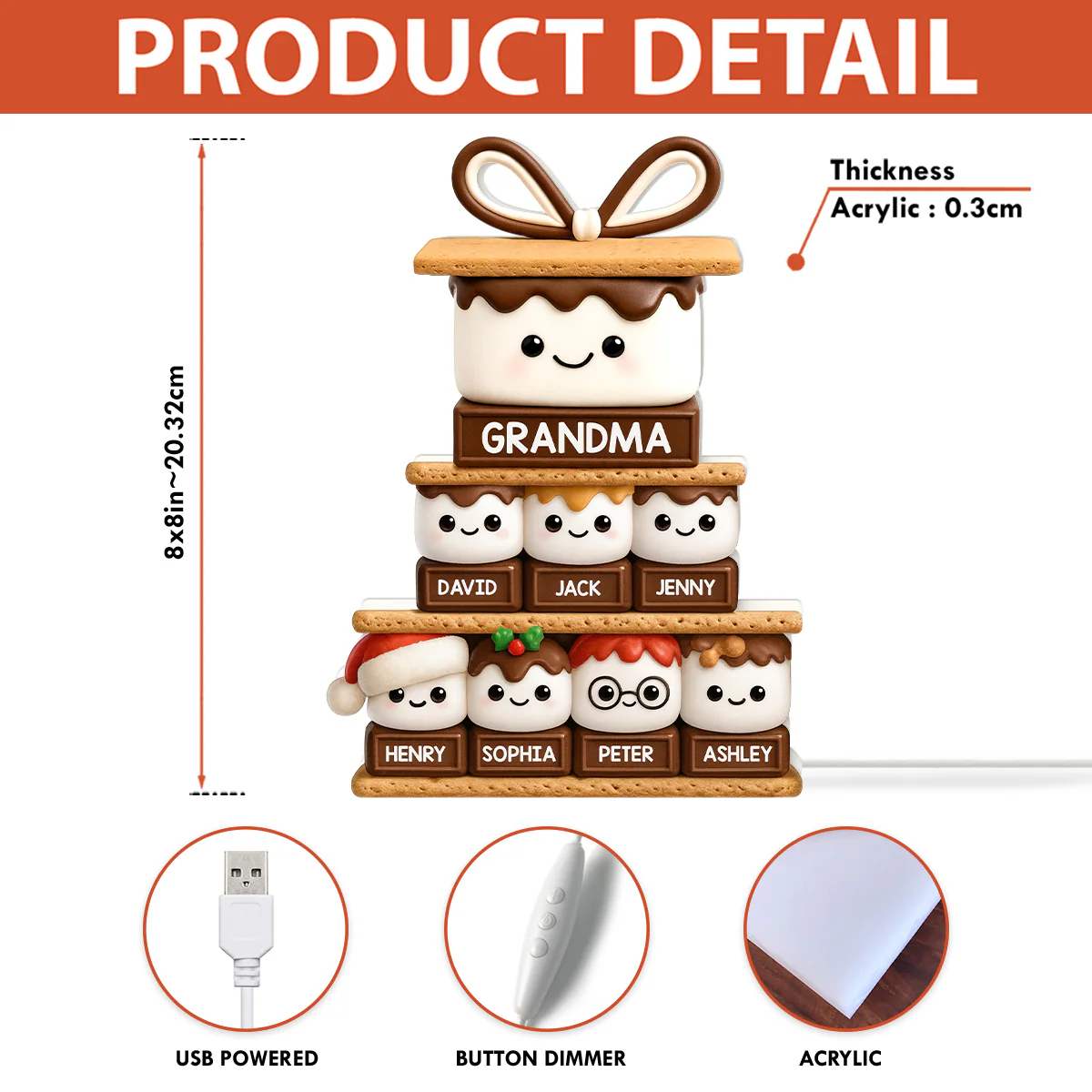 3D Effect Happy Smores Grandma Grandkids - Personalized Light Box - Christmas Gift For Grandmas - Image 7