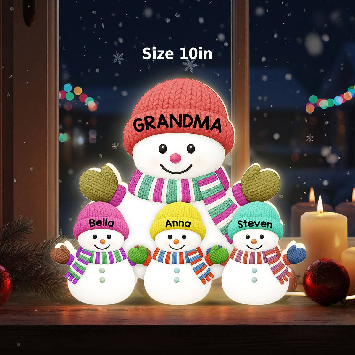 3D Effect Heartwarming Christmas Grandma Grandkids Snowman Together - Personalized Light Box - Gift For Grandmas - Image 3