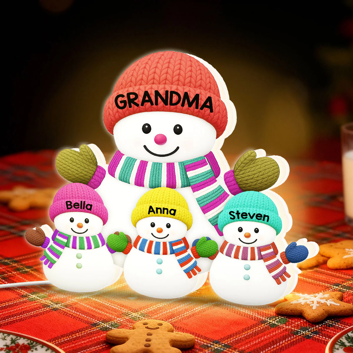 3D Effect Heartwarming Christmas Grandma Grandkids Snowman Together - Personalized Light Box - Gift For Grandmas - Image 4