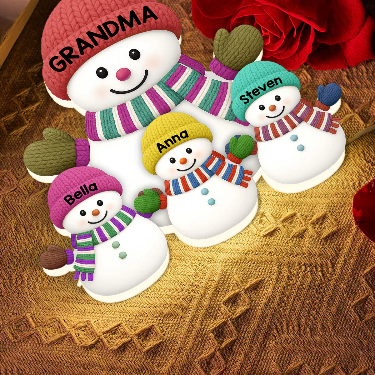 3D Effect Heartwarming Christmas Grandma Grandkids Snowman Together - Personalized Light Box - Gift For Grandmas - Image 5