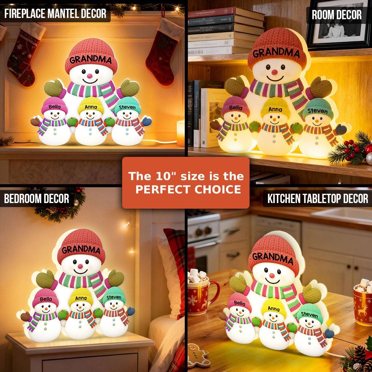 3D Effect Heartwarming Christmas Grandma Grandkids Snowman Together - Personalized Light Box - Gift For Grandmas - Image 9