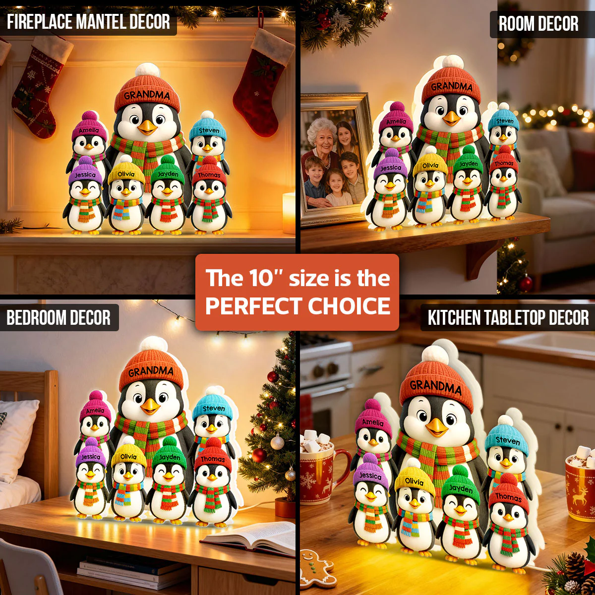 3D Effect Heartwarming Christmas Penguins Grandma Grandkids - Personalized Light Box - Image 11
