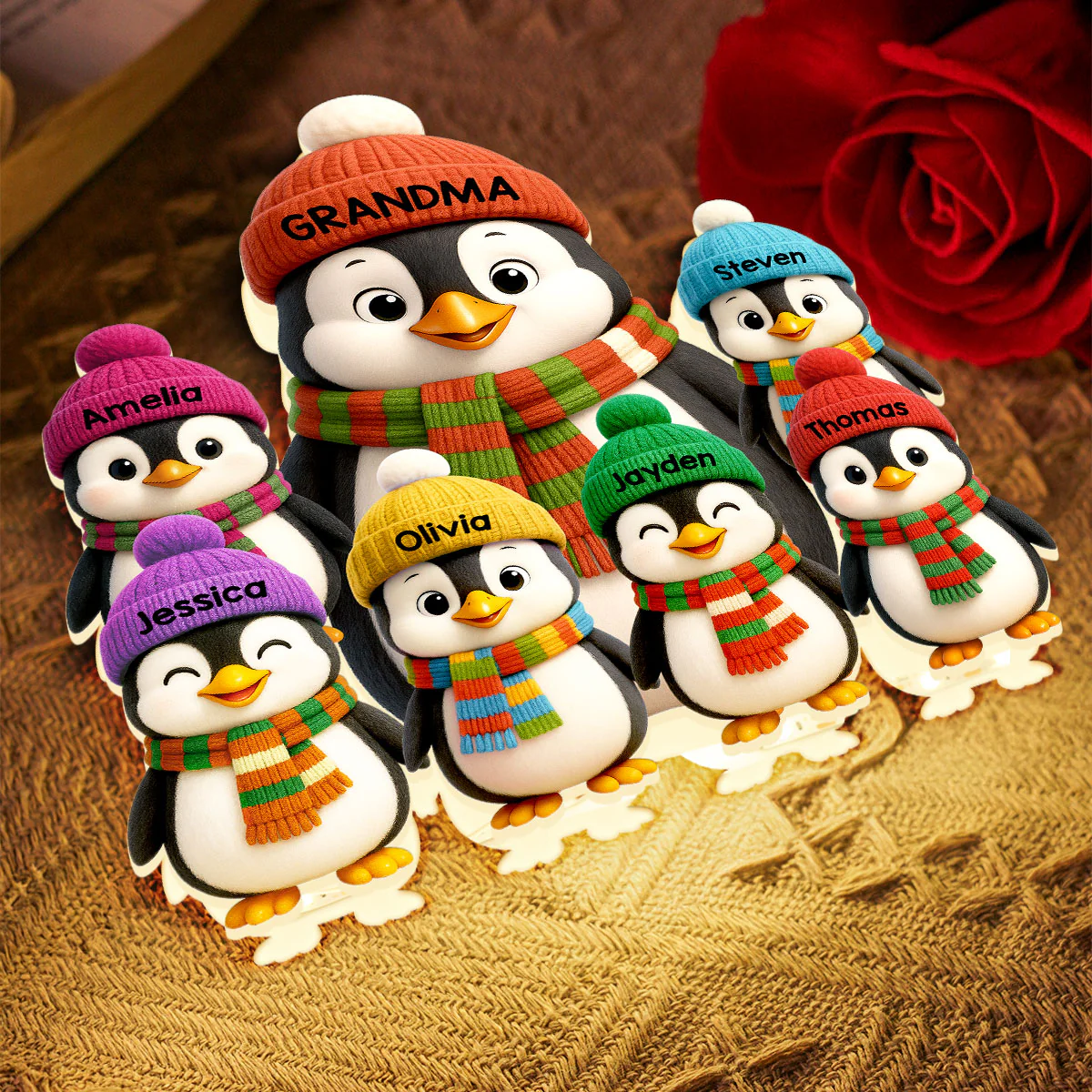 3D Effect Heartwarming Christmas Penguins Grandma Grandkids - Personalized Light Box - Image 5