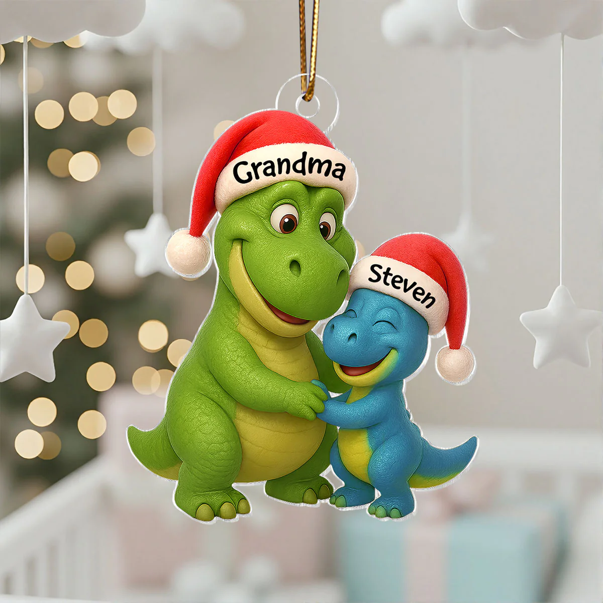 3D Effect Heartwarming Grandmasaurus Hugging Dinosaur Grandkid - Personalized Acrylic Car Hanger - Fun & Unique Gift For Grandkids - Image 12