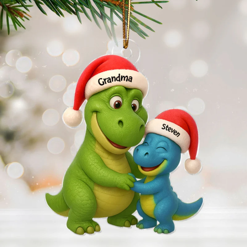 3D Effect Heartwarming Grandmasaurus Hugging Dinosaur Grandkid - Personalized Acrylic Car Hanger - Fun & Unique Gift For Grandkids - Image 15