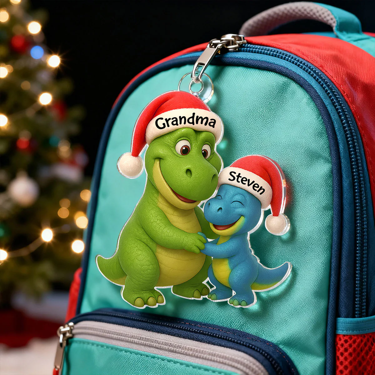 3D Effect Heartwarming Grandmasaurus Hugging Dinosaur Grandkid - Personalized Acrylic Car Hanger - Fun & Unique Gift For Grandkids - Image 2