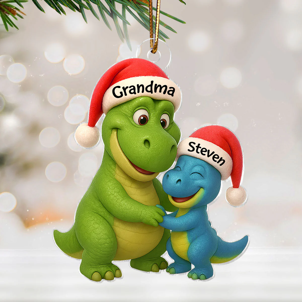 3D Effect Heartwarming Grandmasaurus Hugging Dinosaur Grandkid - Personalized Acrylic Car Hanger - Fun & Unique Gift For Grandkids - Image 3