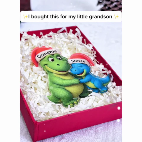 3D Effect Heartwarming Grandmasaurus Hugging Dinosaur Grandkid - Personalized Acrylic Car Hanger - Fun & Unique Gift For Grandkids - Image 4