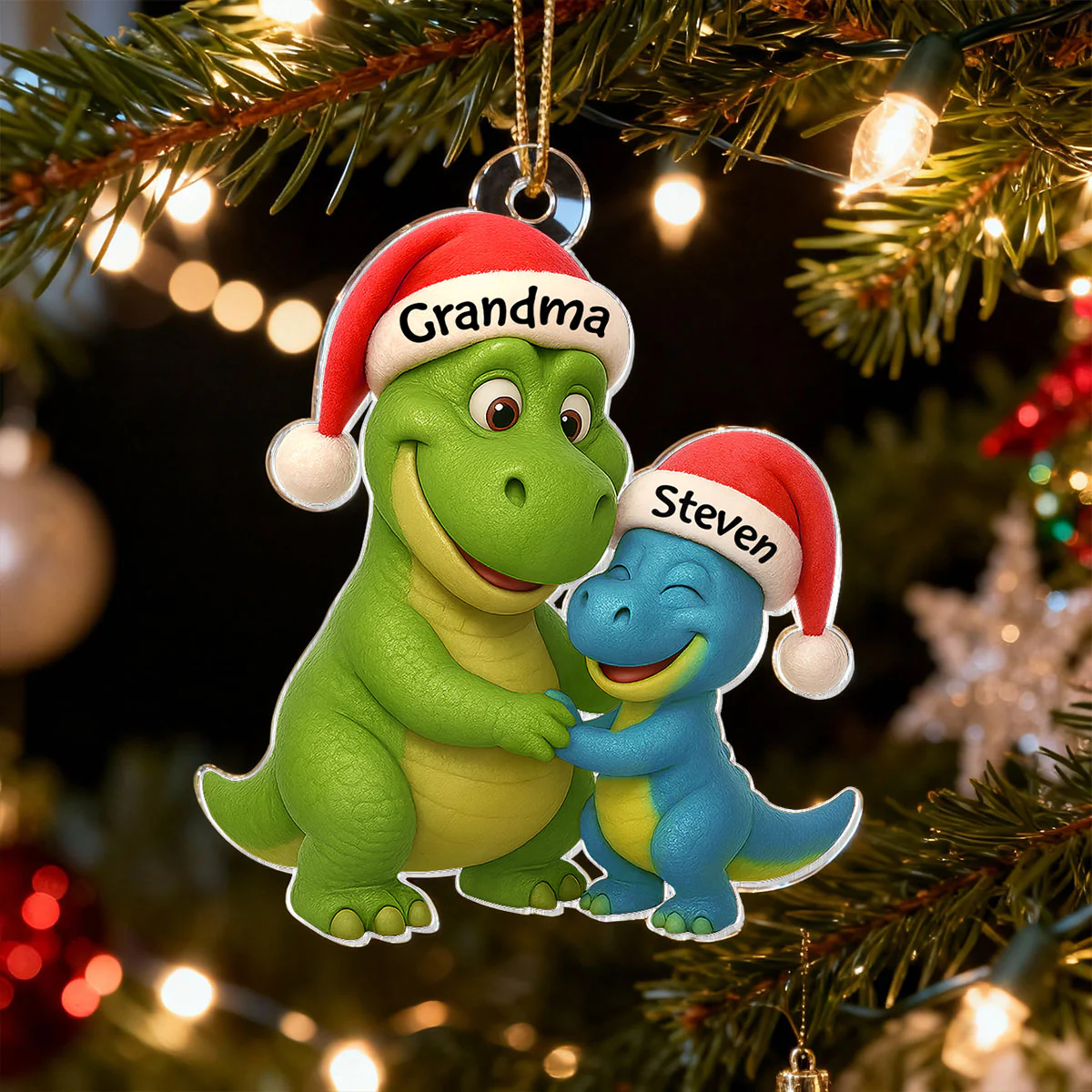 3D Effect Heartwarming Grandmasaurus Hugging Dinosaur Grandkid - Personalized Acrylic Car Hanger - Fun & Unique Gift For Grandkids - Image 7
