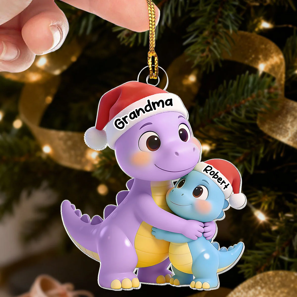 3D Effect Heartwarming Happy Grandmasaurus With Dinosaur Grandkid - Personalized Acrylic Car Hanger - Gift For Grandkids - Image 11