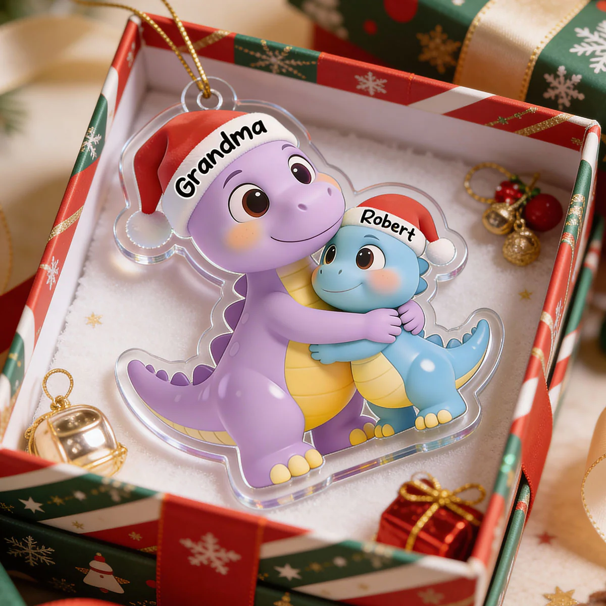 3D Effect Heartwarming Happy Grandmasaurus With Dinosaur Grandkid - Personalized Acrylic Car Hanger - Gift For Grandkids - Image 14