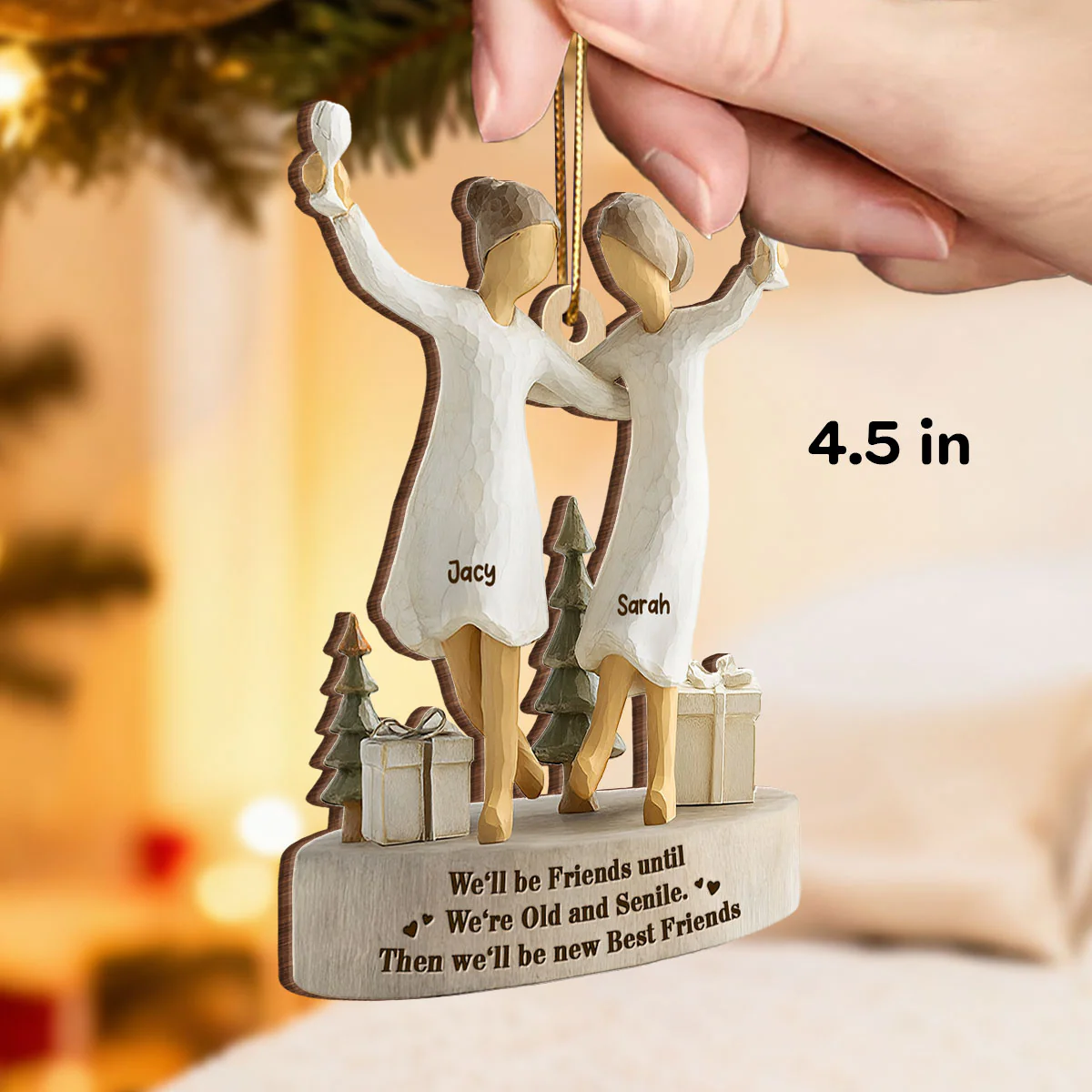 3D Effect Here's To Another Year Of Bonding - Personalized Wooden Ornament - Gift For Besties, Best Friends - Image 2
