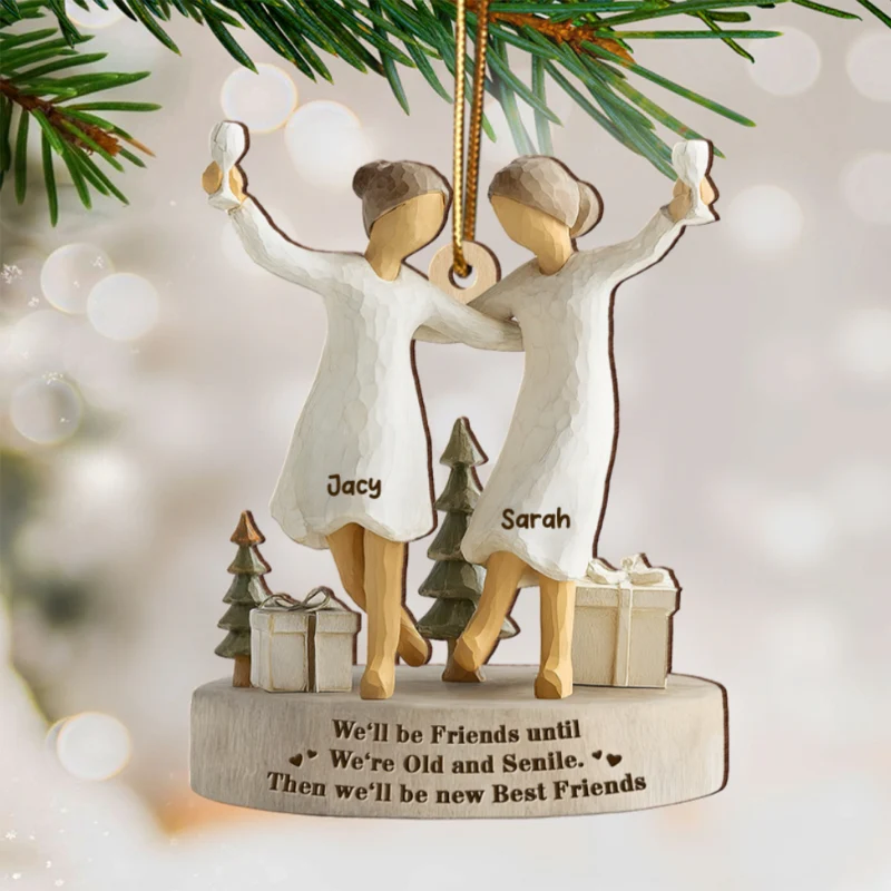 3D Effect Here's To Another Year Of Bonding - Personalized Wooden Ornament - Gift For Besties, Best Friends - Image 8