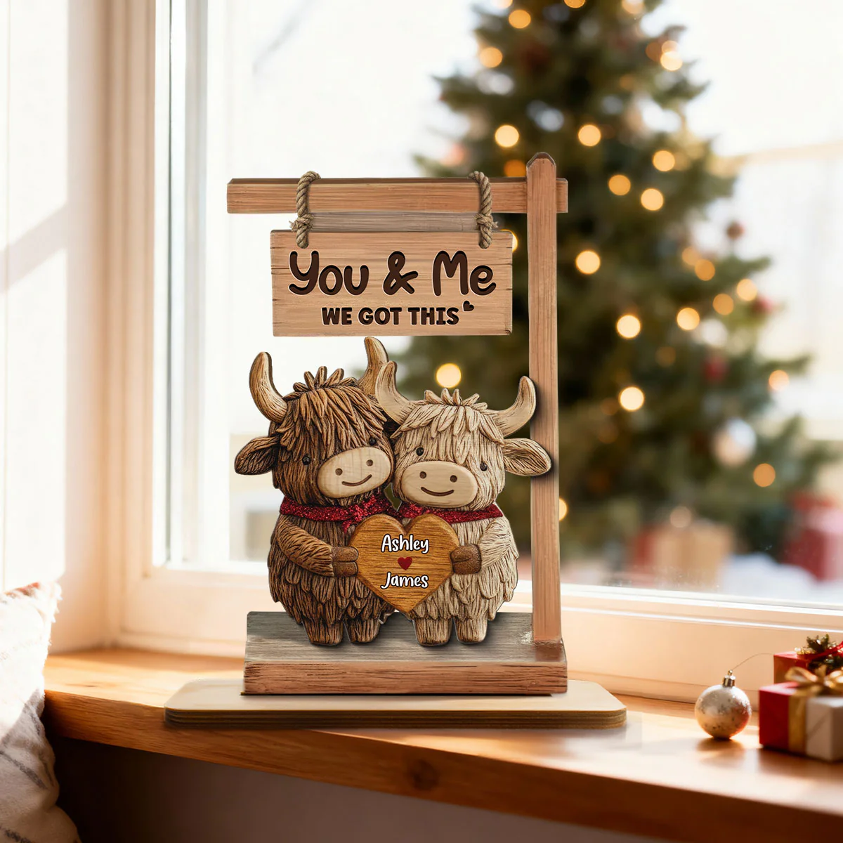 3D Effect Highland Cows Couple - Personalized 2-Layered Wooden Plaque - Perfect Valentine's Day Gift For Him, Gift For Her - Image 9