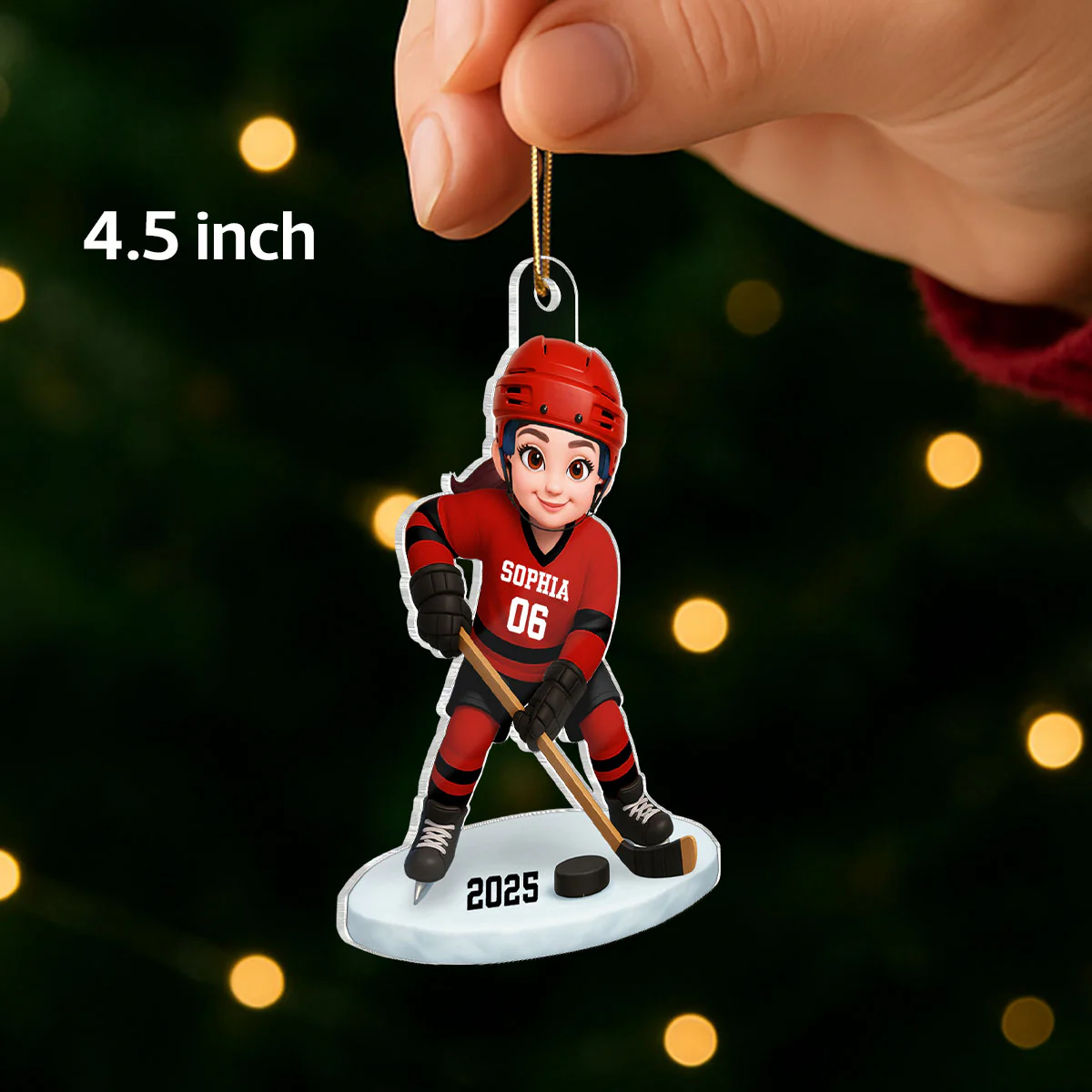 3D Effect Hockey Girl Boy - Personalized Acrylic Ornament - Christmas Gift for Daughter Son - Image 2