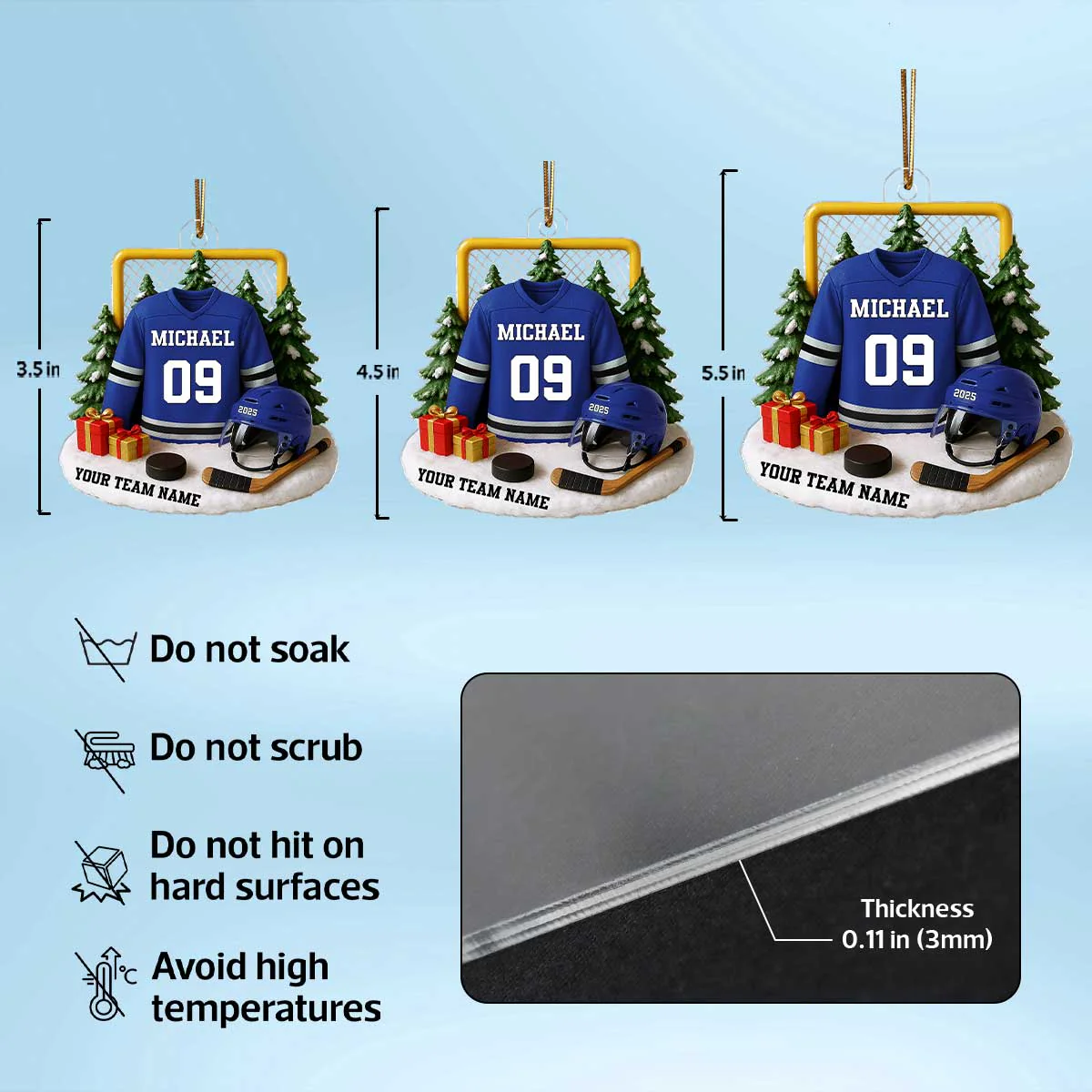 3D Effect Hockey Player Uniform - Personalized Acrylic Ornament - Christmas Gift For Hockey Players, Hockey Team - Image 4