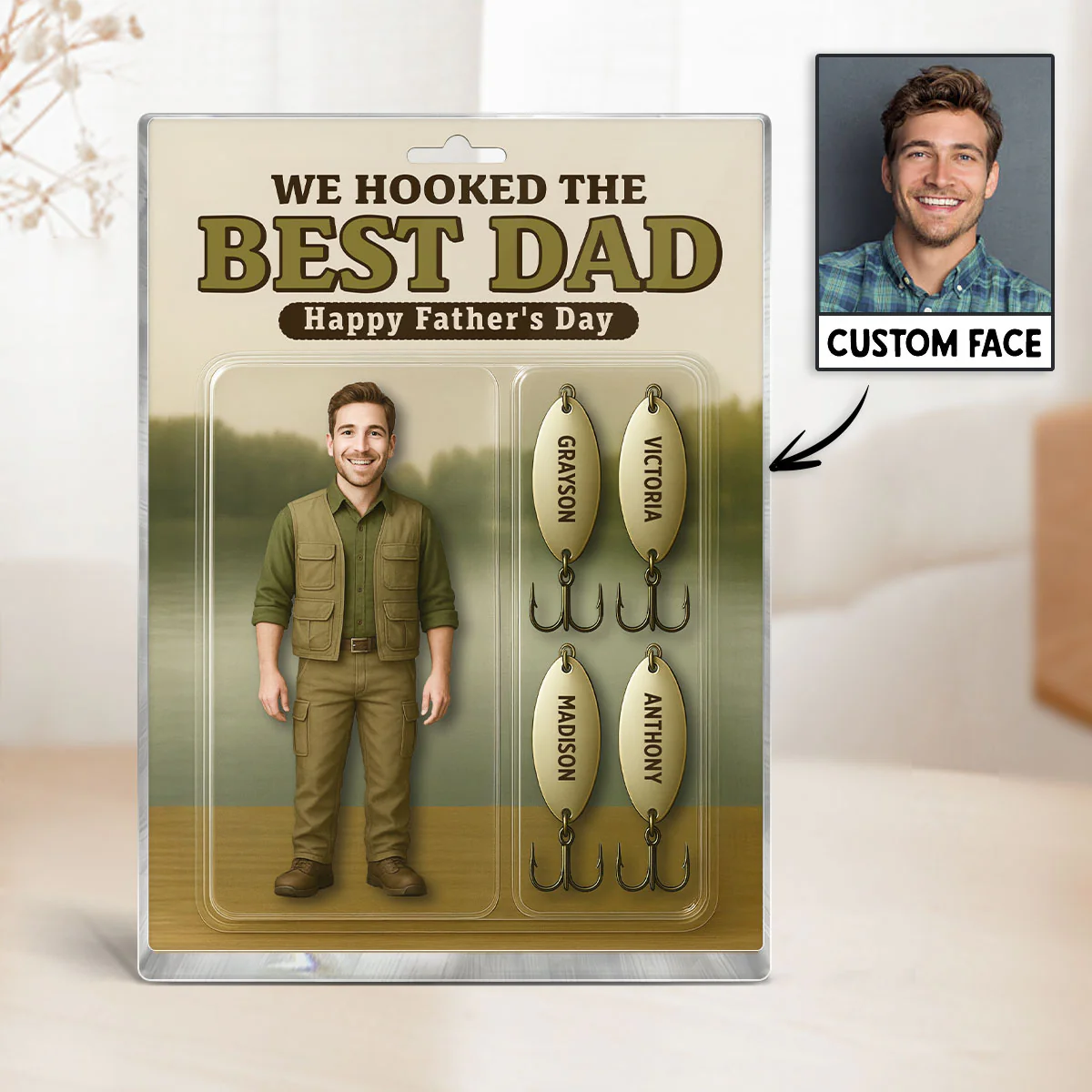 3D Effect Hooked On The Best Dad Fishing Custom Figure Personalized Rectangle Flat Acrylic Block Plaque - Image 3