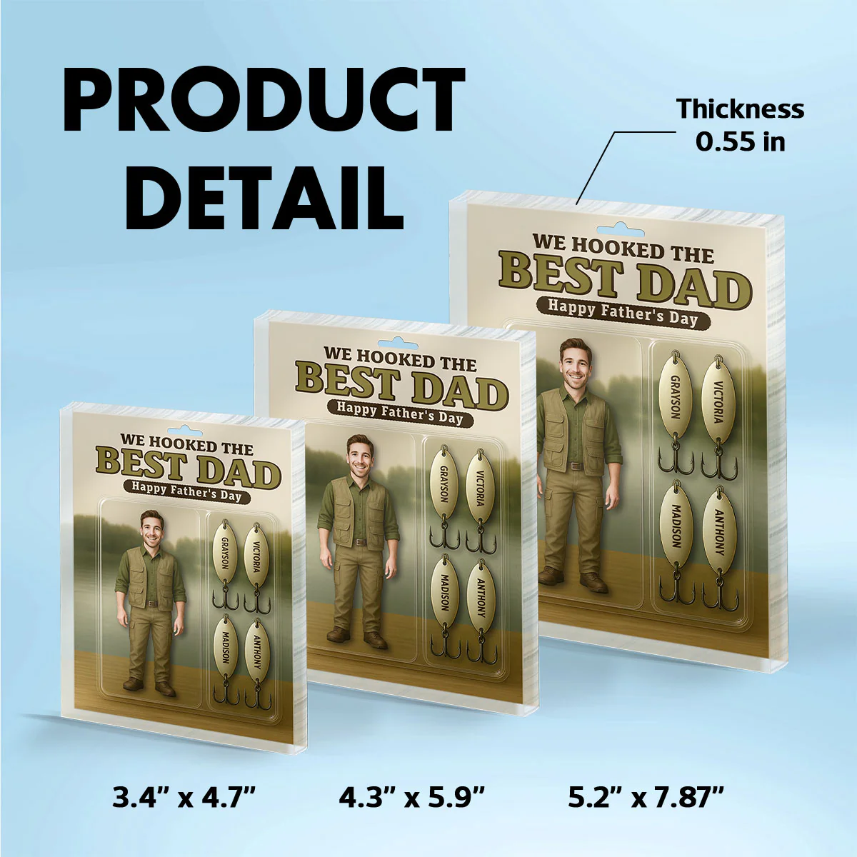 3D Effect Hooked On The Best Dad Fishing Custom Figure Personalized Rectangle Flat Acrylic Block Plaque - Image 8
