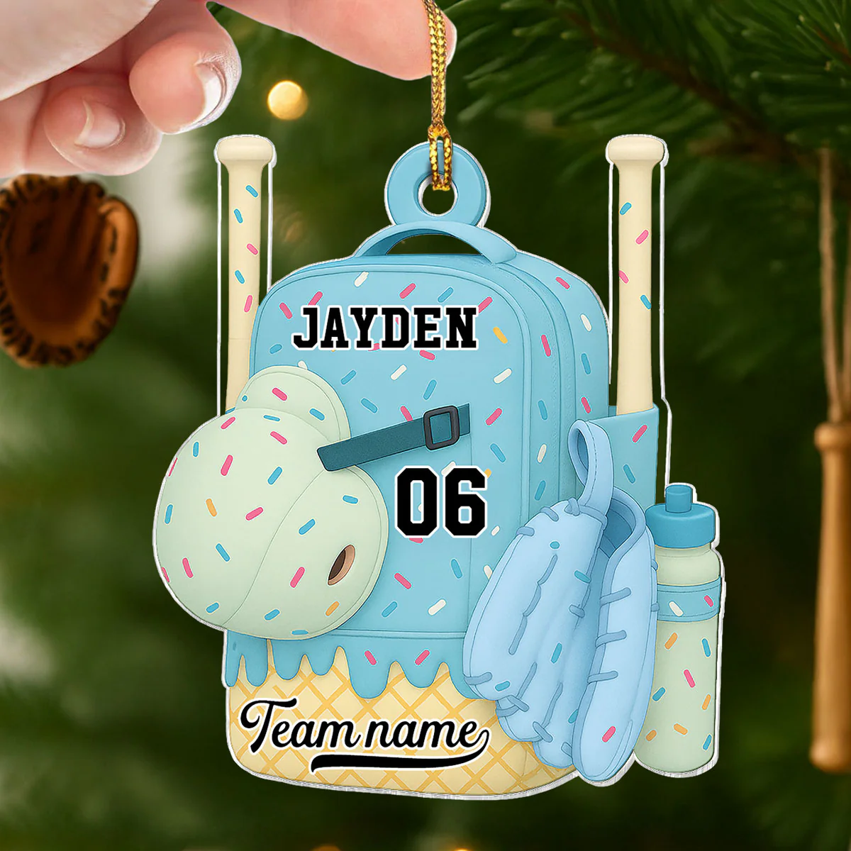 3D Effect Ice Cream Drip Sprinkles Baseball Softball Bag Backpack - Personalized Acrylic Ornament - Gift For Kids, Granddaughter, Grandson, Daughter, Son - Image 11