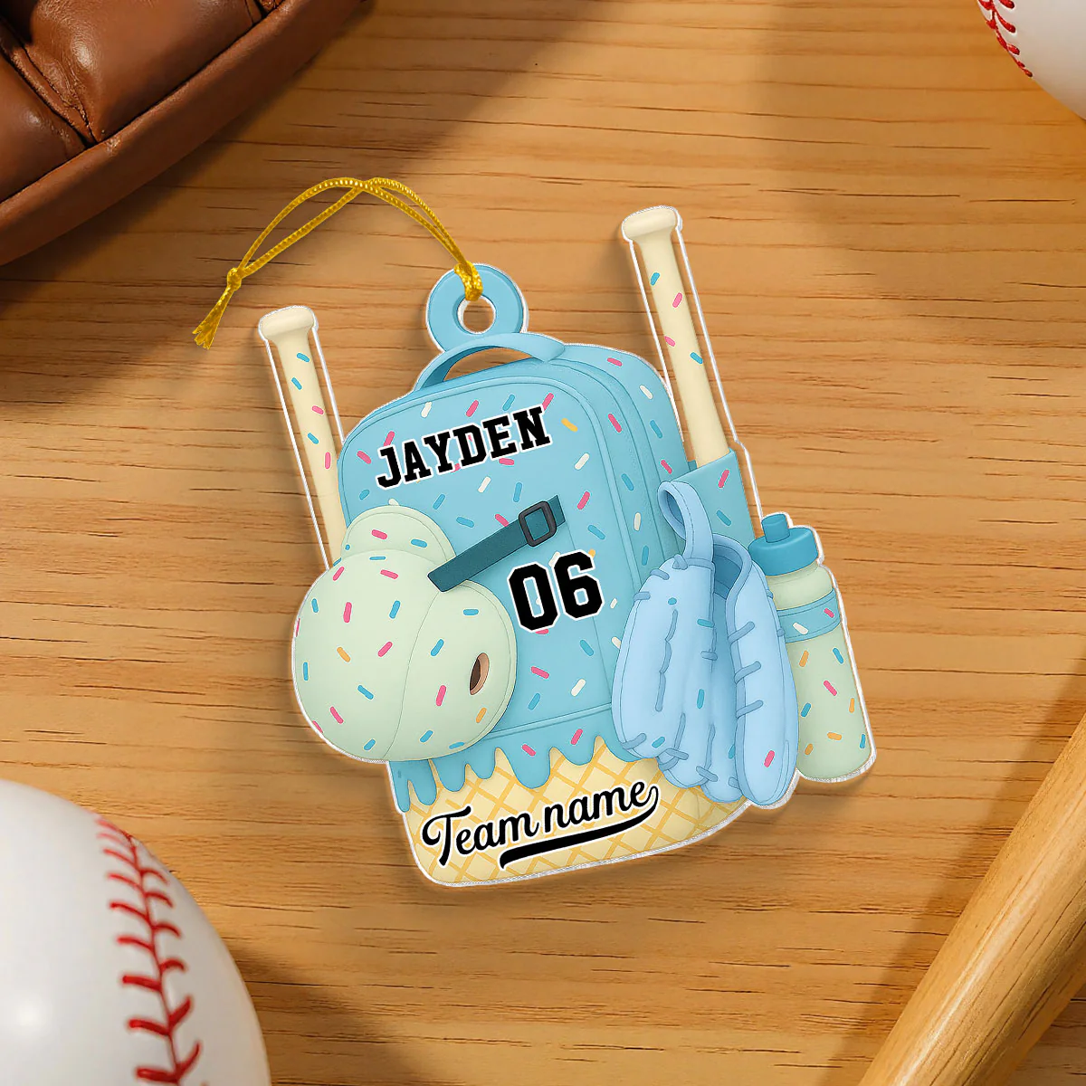 3D Effect Ice Cream Drip Sprinkles Baseball Softball Bag Backpack - Personalized Acrylic Ornament - Gift For Kids, Granddaughter, Grandson, Daughter, Son - Image 4