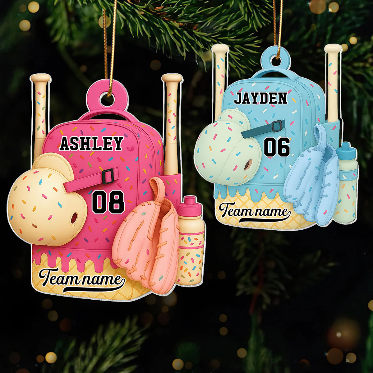 3D Effect Ice Cream Drip Sprinkles Baseball Softball Bag Backpack - Personalized Acrylic Ornament - Gift For Kids, Granddaughter, Grandson, Daughter, Son - Image 5