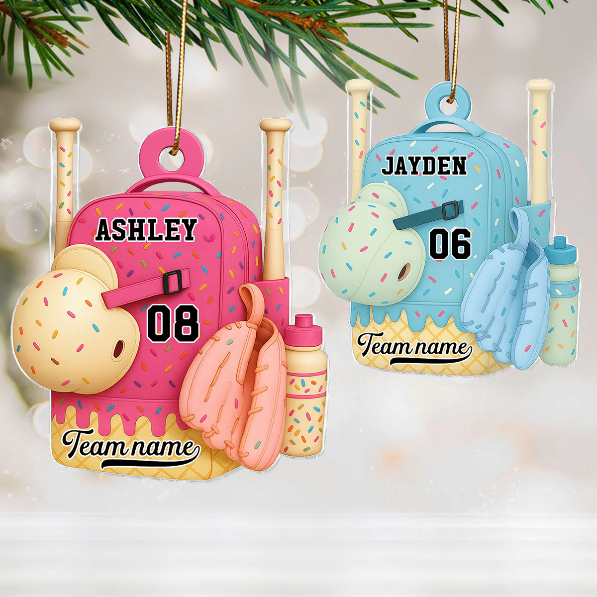 3D Effect Ice Cream Drip Sprinkles Baseball Softball Bag Backpack - Personalized Acrylic Ornament - Gift For Kids, Granddaughter, Grandson, Daughter, Son - Image 7