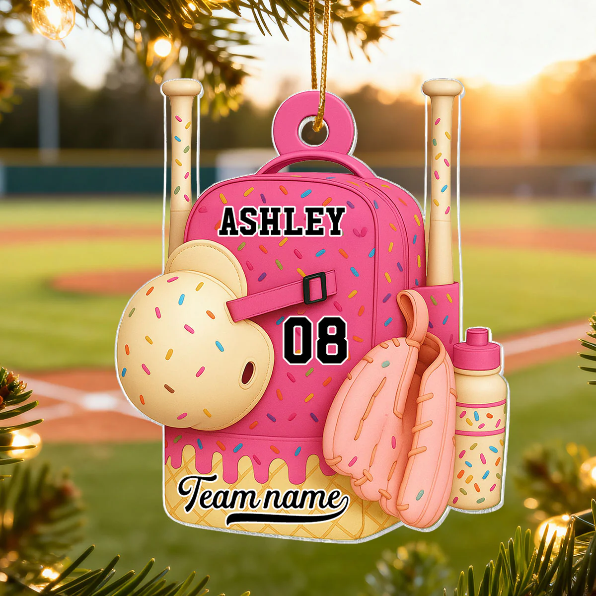 3D Effect Ice Cream Drip Sprinkles Baseball Softball Bag Backpack - Personalized Acrylic Ornament - Gift For Kids, Granddaughter, Grandson, Daughter, Son - Image 9