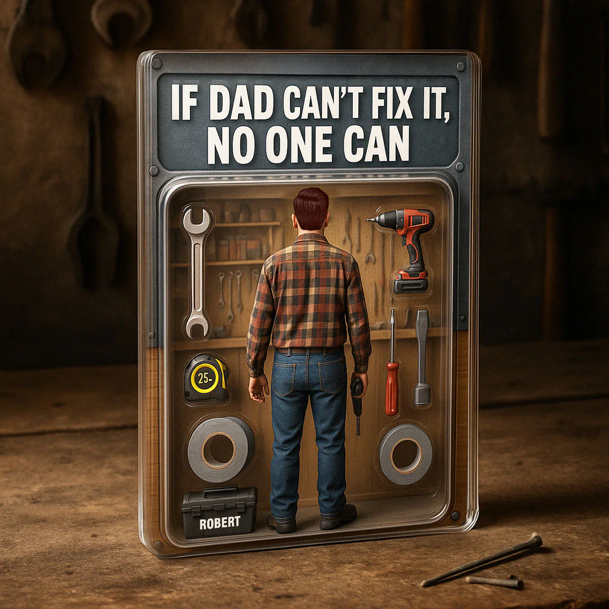 3D Effect If Dad Can't Fix It No One Can Custom Figure Personalized Flat Rectangle Acrylic Block