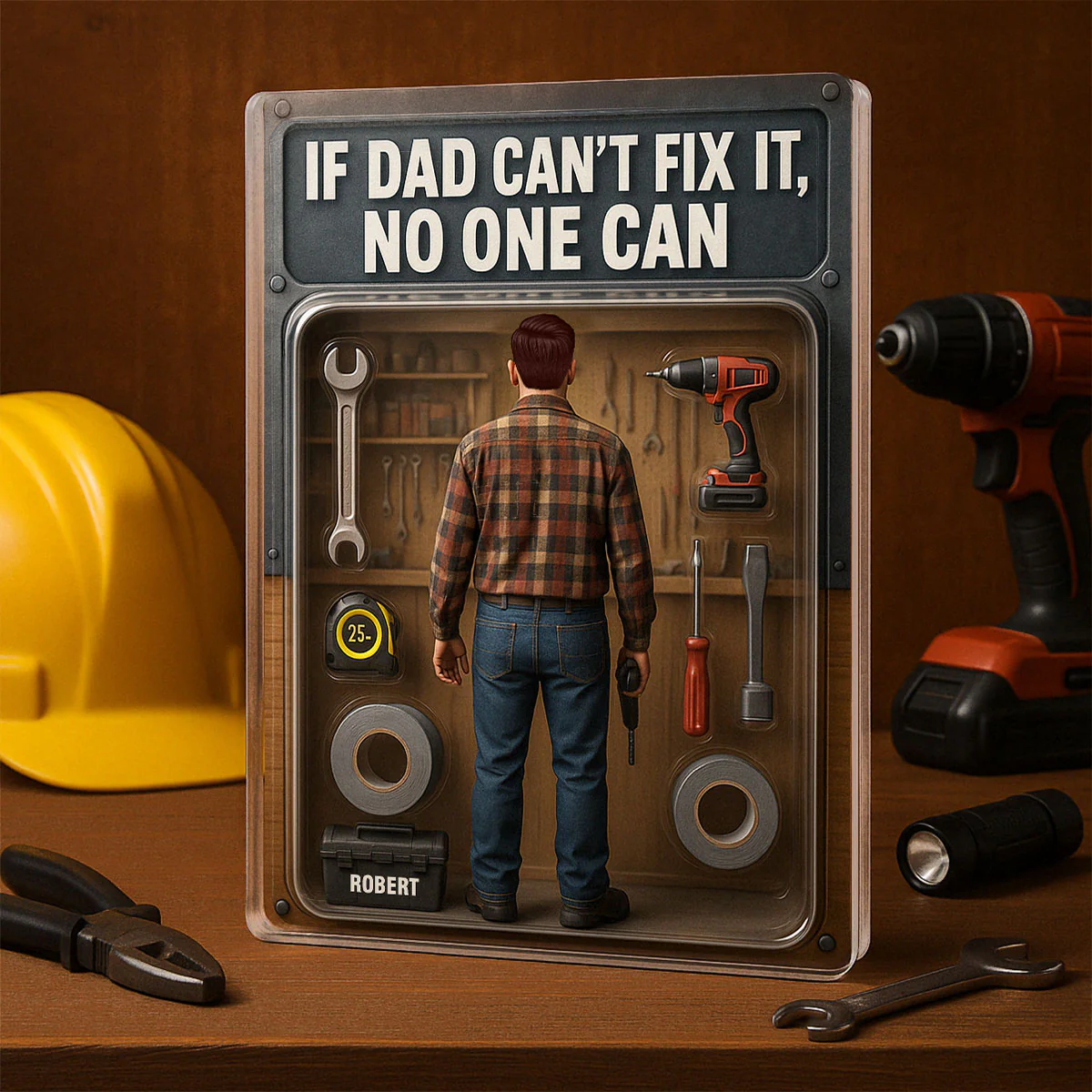 3D Effect If Dad Can't Fix It No One Can Custom Figure Personalized Flat Rectangle Acrylic Block - Image 2