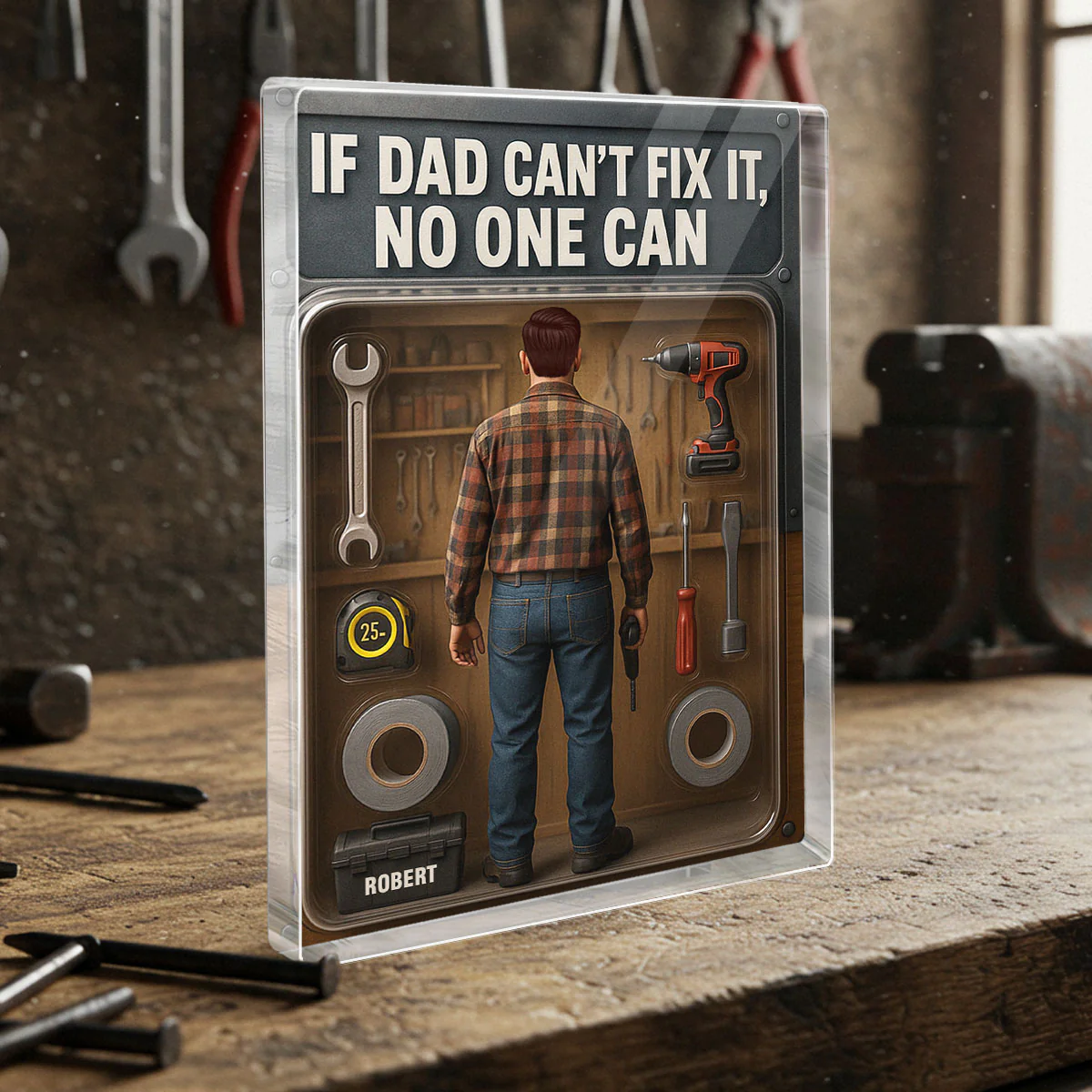 3D Effect If Dad Can't Fix It No One Can Custom Figure Personalized Flat Rectangle Acrylic Block - Image 3