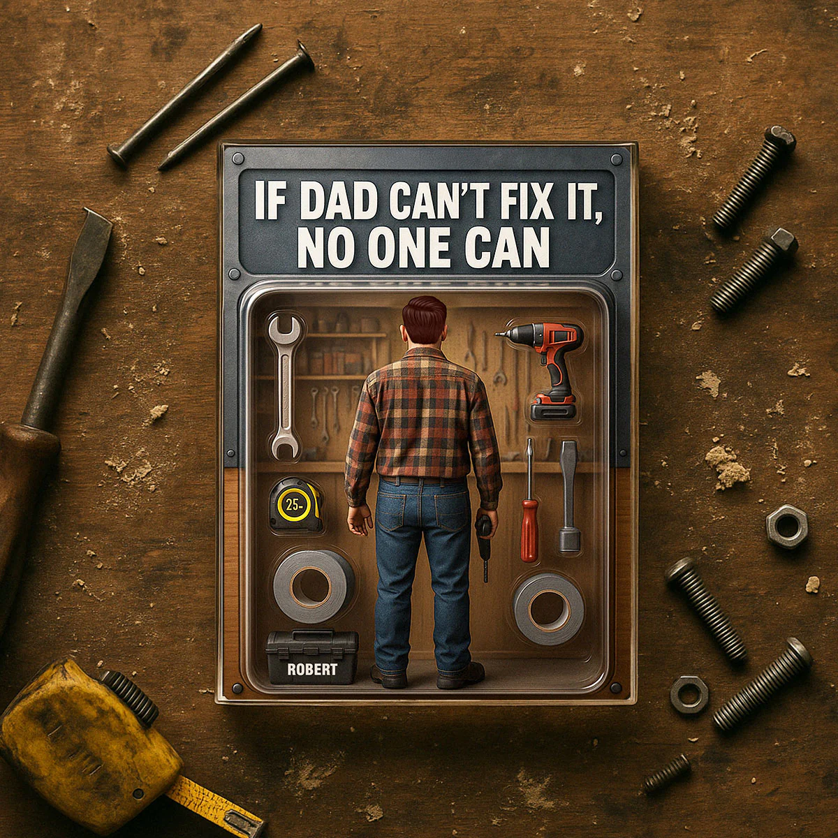 3D Effect If Dad Can't Fix It No One Can Custom Figure Personalized Flat Rectangle Acrylic Block - Image 4