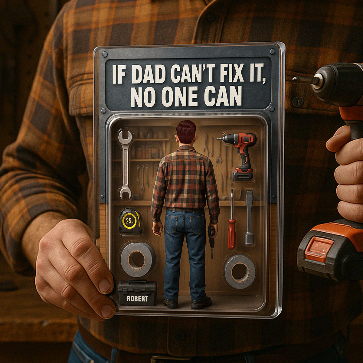 3D Effect If Dad Can't Fix It No One Can Custom Figure Personalized Flat Rectangle Acrylic Block - Image 6