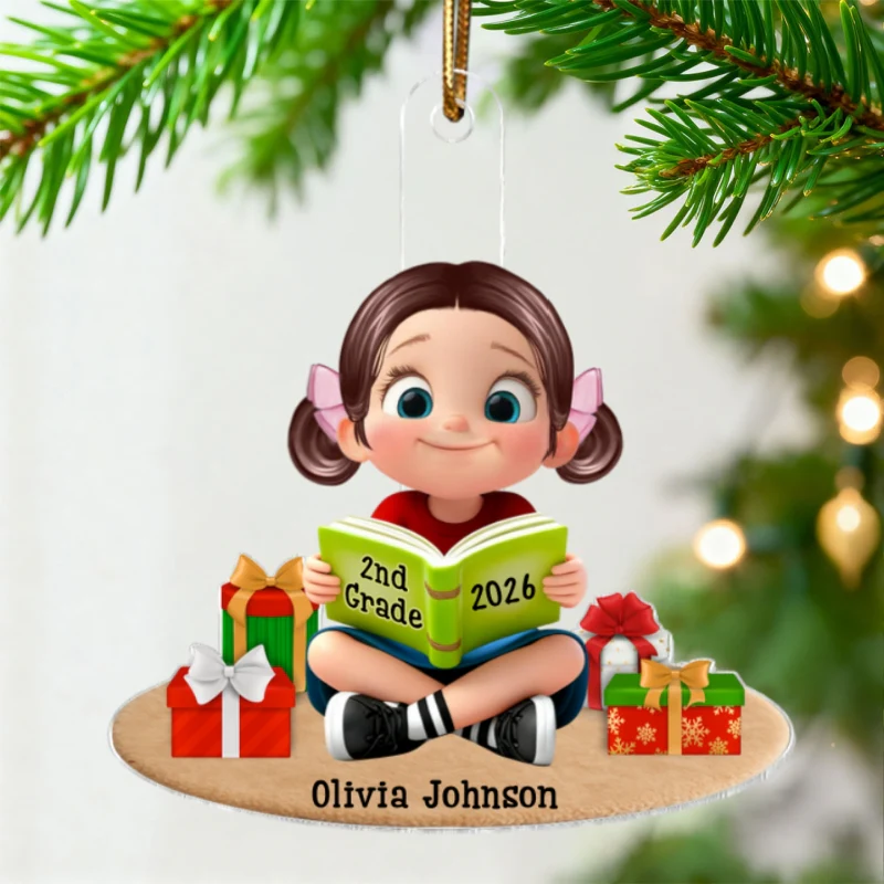3D Effect Kid Reading Book - Personalized Acrylic Ornament - Christmas Gift For Book Lover, Bookworm, Book Club Gift - Image 14