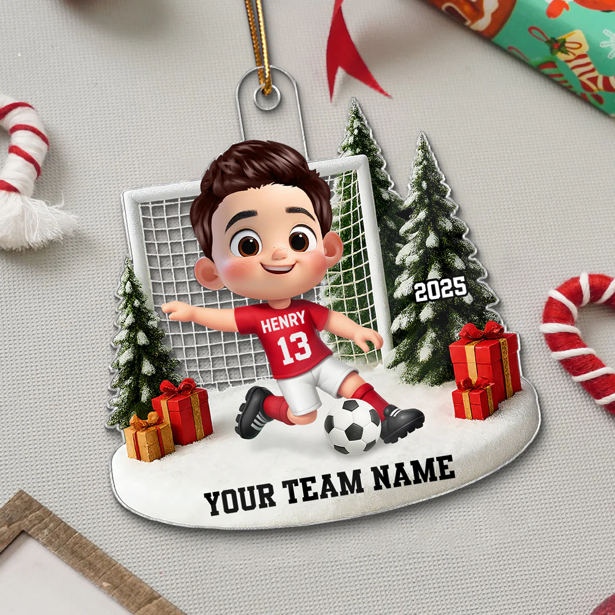 3D Effect Kid Soccer Player - Personalized Acrylic Ornament - Gift For Soccer Lovers, School Soccer Team - Image 4