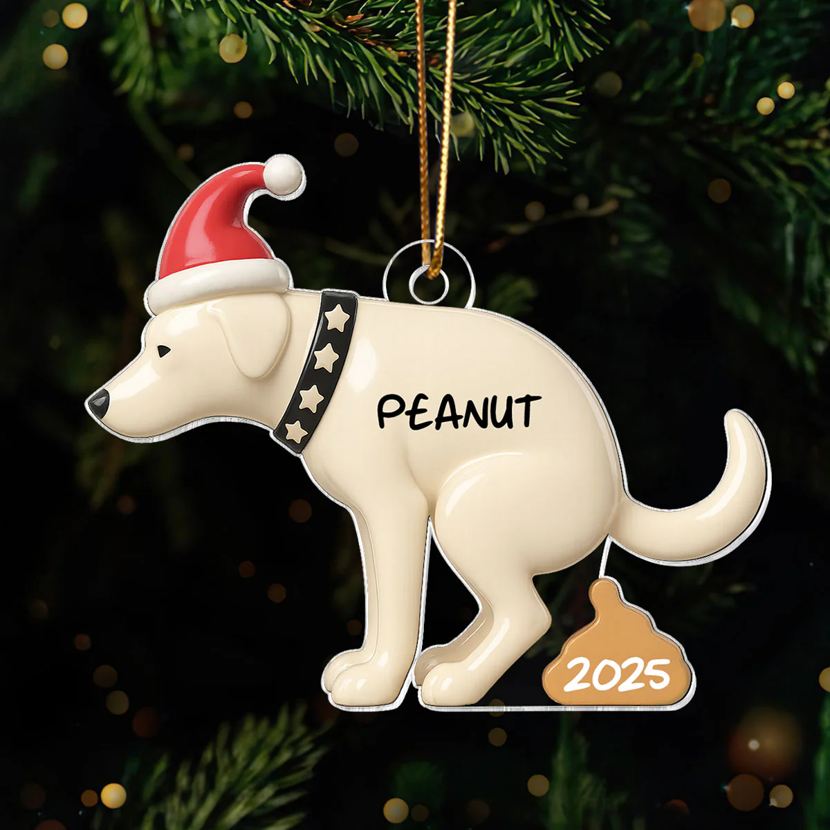 3D Effect Labrador Dog Pooping - Personalized Acrylic Ornament - Funny Christmas Gag Gift, White Elephant Gift