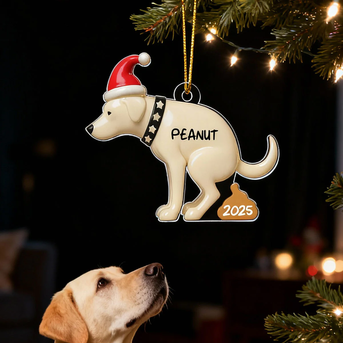 3D Effect Labrador Dog Pooping - Personalized Acrylic Ornament - Funny Christmas Gag Gift, White Elephant Gift - Image 3