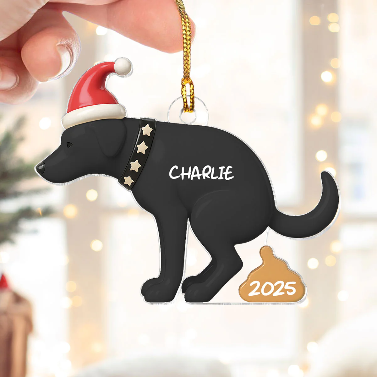 3D Effect Labrador Dog Pooping - Personalized Acrylic Ornament - Funny Christmas Gag Gift, White Elephant Gift - Image 4